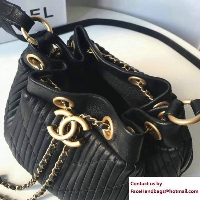 Chanel Coco Pleats Mini Drawstring Bag A91757 Black Cruise 2018