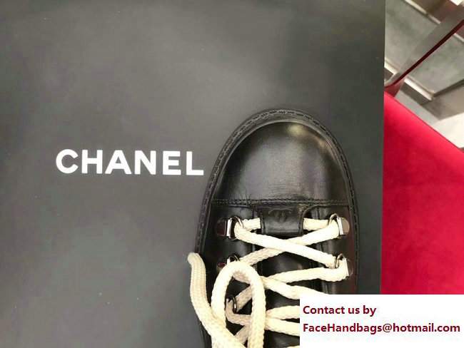 Chanel Fur Lace-up Short Boots Black 2017