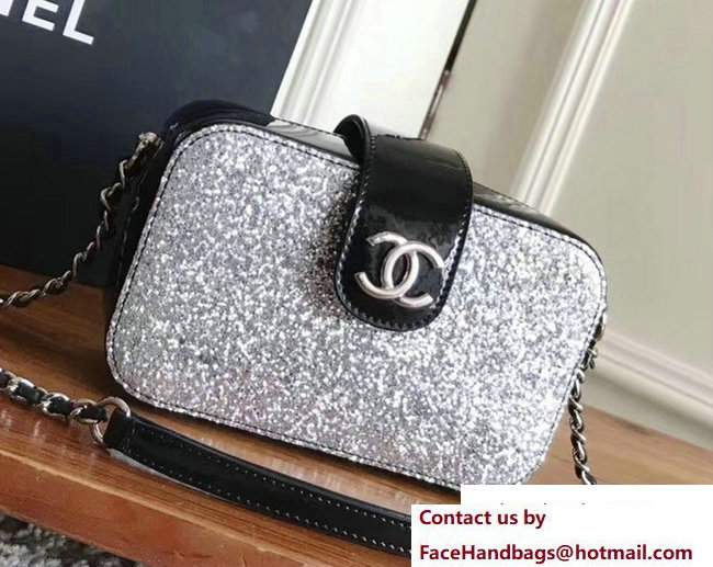 Chanel Glittered PVC and Patent Calfskin Evening On The Moon Camera Case Bag A91991 Silver/Black 2017 - Click Image to Close