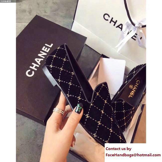 Chanel Logo Print Velvet Loafers G33126 Black 2017