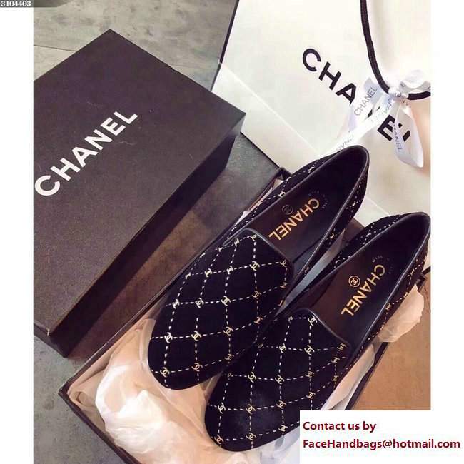 Chanel Logo Print Velvet Loafers G33126 Black 2017