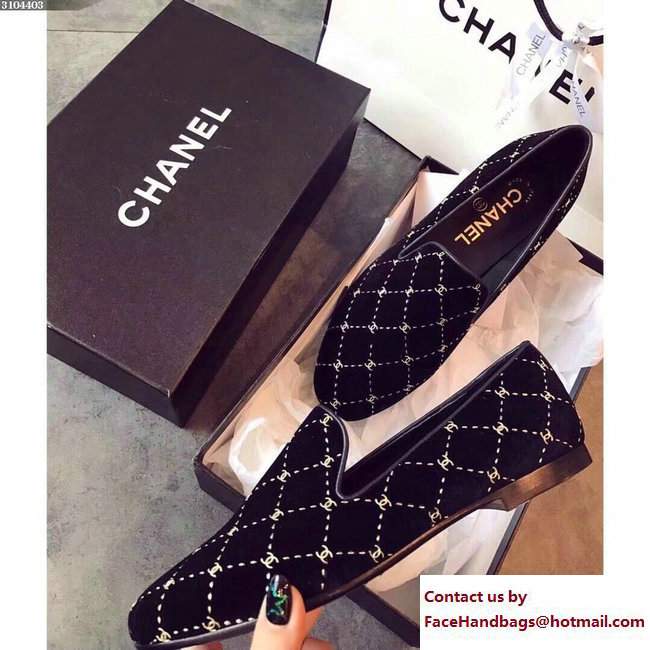 Chanel Logo Print Velvet Loafers G33126 Black 2017