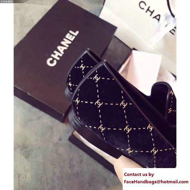 Chanel Logo Print Velvet Loafers G33126 Black 2017