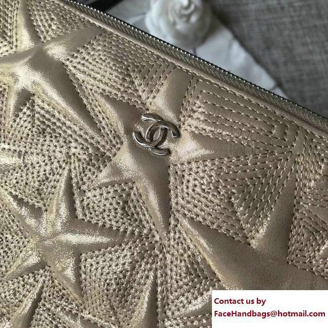 Chanel Metallic Star Embossed Large Pouch Clutch Bag A70101 Beige 2017