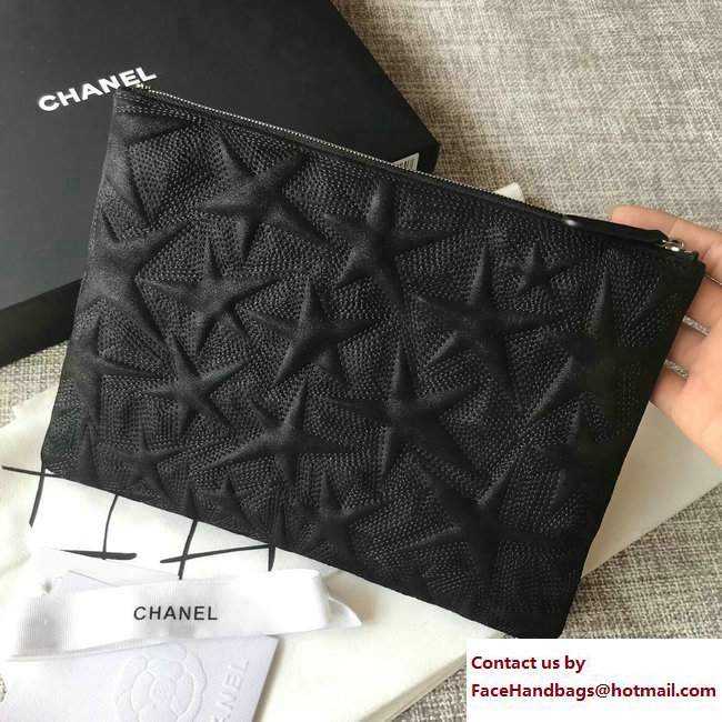 Chanel Metallic Star Embossed Large Pouch Clutch Bag A70101 Black 2017