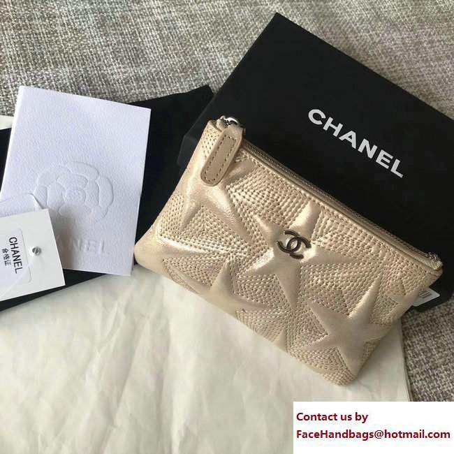 Chanel Metallic Star Embossed Mini Pouch Bag A70100 Beige 2017