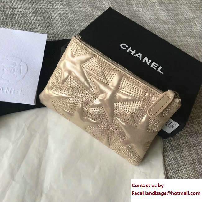 Chanel Metallic Star Embossed Mini Pouch Bag A70100 Beige 2017