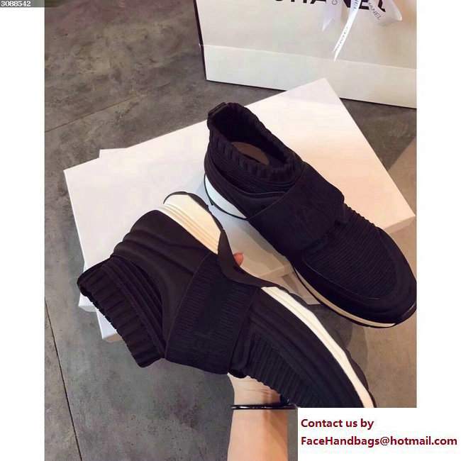 Chanel Stretch and Glittered Fabric Sneakers G33070 Black Spring 2018