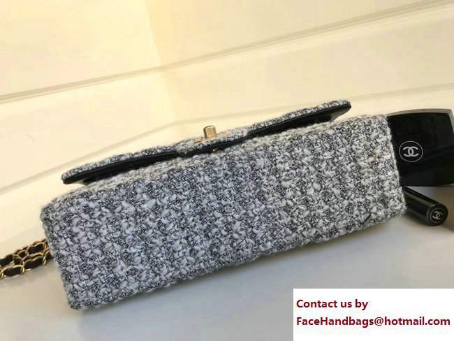 Chanel Tweed Classic Flap Bag A1112 Gray 2018