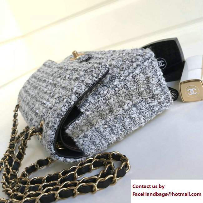 Chanel Tweed Classic Flap Bag A1112 Gray 2018