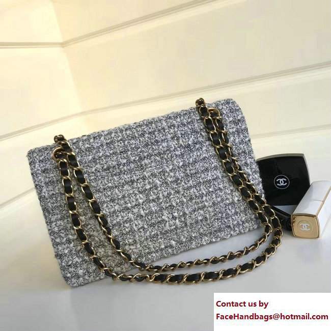 Chanel Tweed Classic Flap Bag A1112 Gray 2018