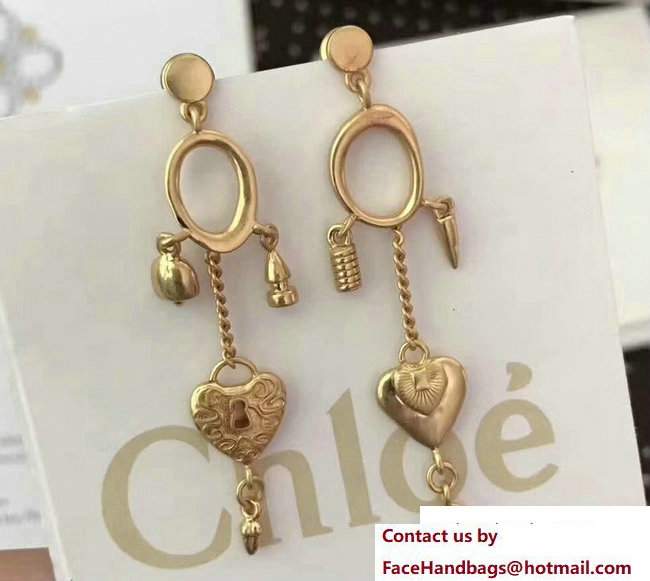 Chloe Collected Hearts Dangling Earrings In Golden Brass With Heart Charms