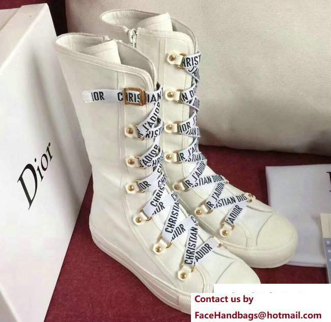 Dior Canvas J'Adior Laces High-Top Trainer Long Sneakers White Cruise 2018