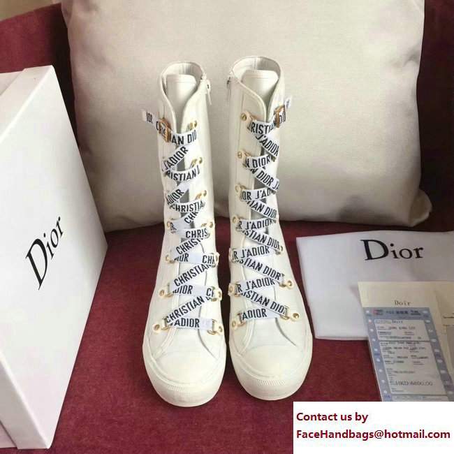 Dior Canvas J'Adior Laces High-Top Trainer Long Sneakers White Cruise 2018