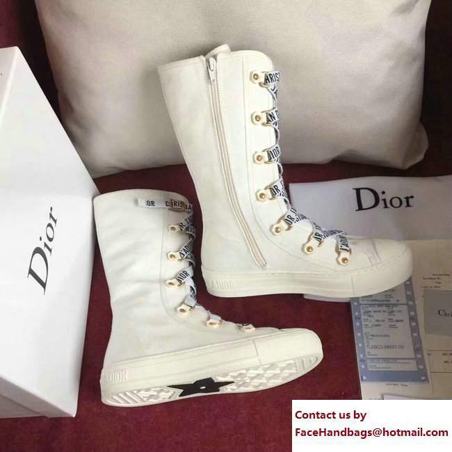 Dior Canvas J'Adior Laces High-Top Trainer Long Sneakers White Cruise 2018