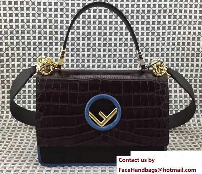 Fendi Croco Pattern Flap Medium Kan I Logo Bag Burgundy 2017