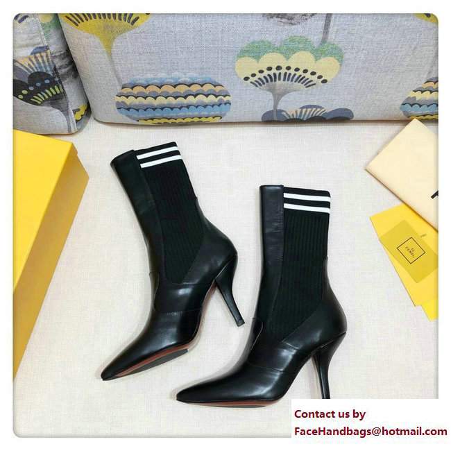 Fendi Heel 9cm Stretch Fabric Inserts Rockoko Boots Black 2018