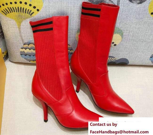 Fendi Heel 9cm Stretch Fabric Inserts Rockoko Boots Red 2018