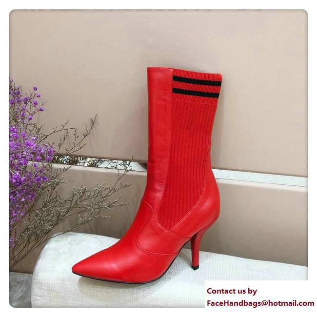 Fendi Heel 9cm Stretch Fabric Inserts Rockoko Boots Red 2018