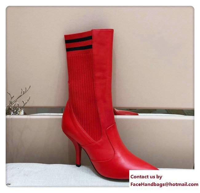 Fendi Heel 9cm Stretch Fabric Inserts Rockoko Boots Red 2018