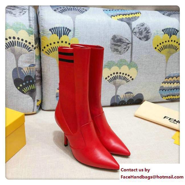 Fendi Heel 9cm Stretch Fabric Inserts Rockoko Boots Red 2018