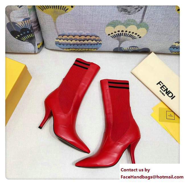 Fendi Heel 9cm Stretch Fabric Inserts Rockoko Boots Red 2018