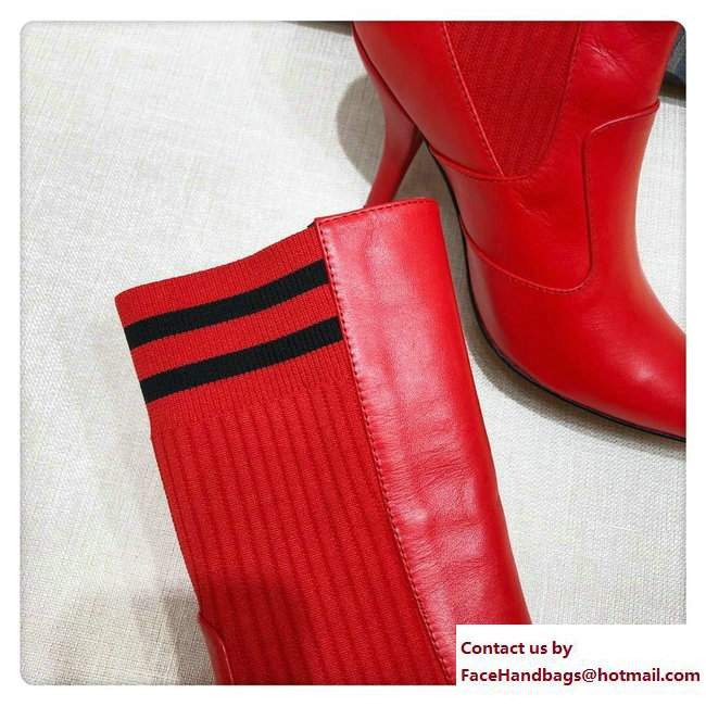 Fendi Heel 9cm Stretch Fabric Inserts Rockoko Boots Red 2018