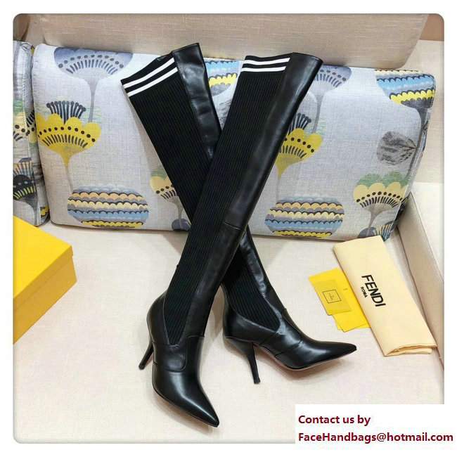 Fendi Heel 9cm Stretch Fabric Inserts Rockoko Cuissard Boots Black 2018