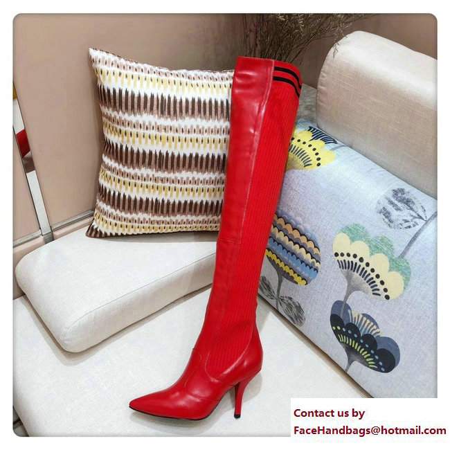 Fendi Heel 9cm Stretch Fabric Inserts Rockoko Cuissard Boots Red 2018