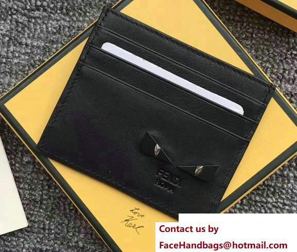 Fendi Leather Card Holder Black Metal Bag Bugs Eyes Black 2018