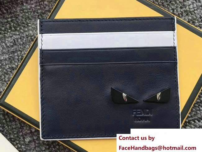 Fendi Leather Card Holder Black Metal Bag Bugs Eyes Dark Blue/White 2018