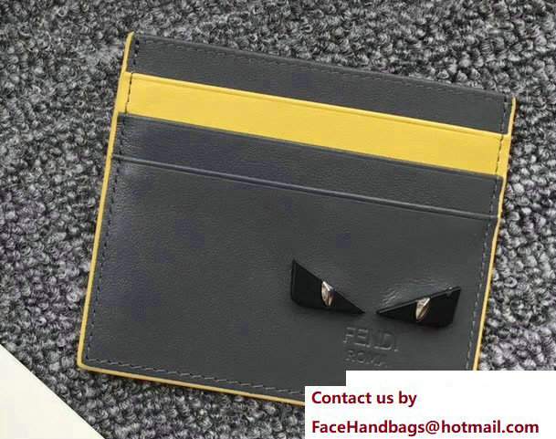 Fendi Leather Card Holder Black Metal Bag Bugs Eyes Etoupe/Yellow 2018