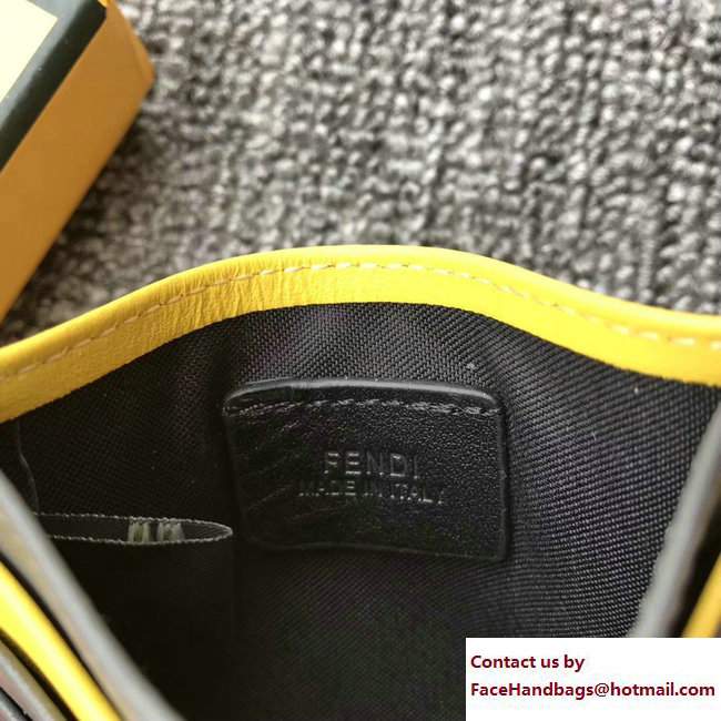 Fendi Leather Card Holder Black Metal Bag Bugs Eyes Etoupe/Yellow 2018