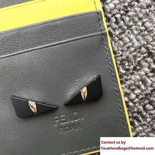 Fendi Leather Card Holder Black Metal Bag Bugs Eyes Etoupe/Yellow 2018