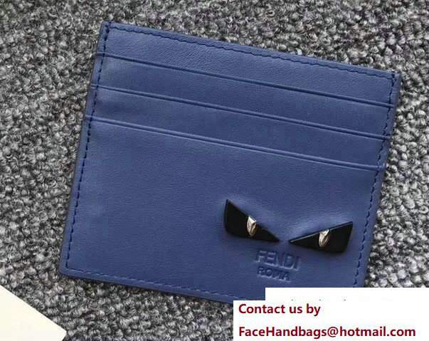 Fendi Leather Card Holder Black Metal Bag Bugs Eyes Midnight Blue 2018