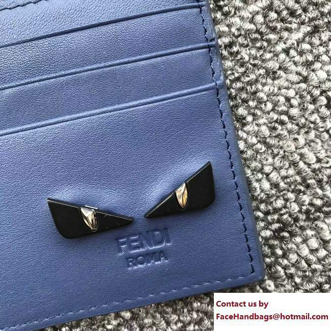 Fendi Leather Card Holder Black Metal Bag Bugs Eyes Midnight Blue 2018