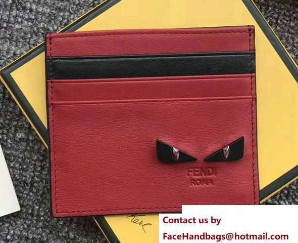 Fendi Leather Card Holder Black Metal Bag Bugs Eyes Red/Black 2018