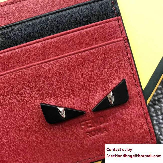 Fendi Leather Card Holder Black Metal Bag Bugs Eyes Red/Black 2018