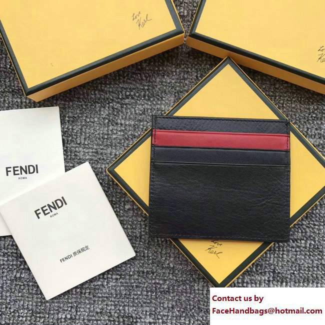 Fendi Leather Card Holder Black Metal Bag Bugs Eyes Red/Black 2018