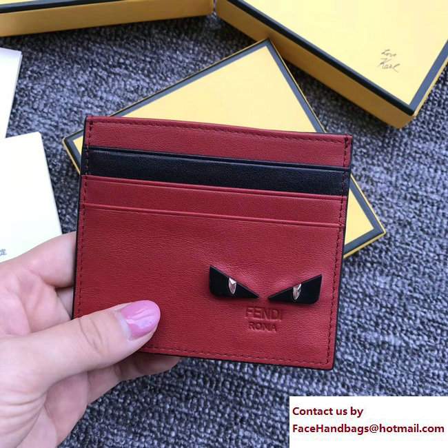 Fendi Leather Card Holder Black Metal Bag Bugs Eyes Red/Black 2018