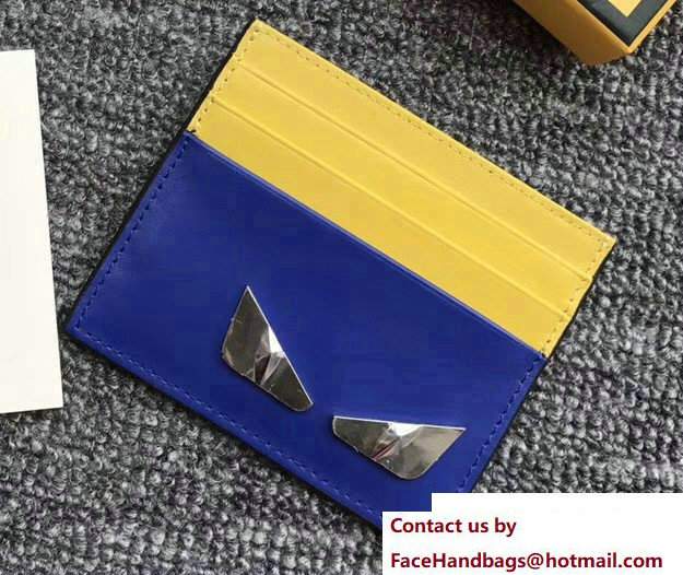 Fendi Leather Card Holder Metal Bag Bugs Eyes Blue/Yellow 2018