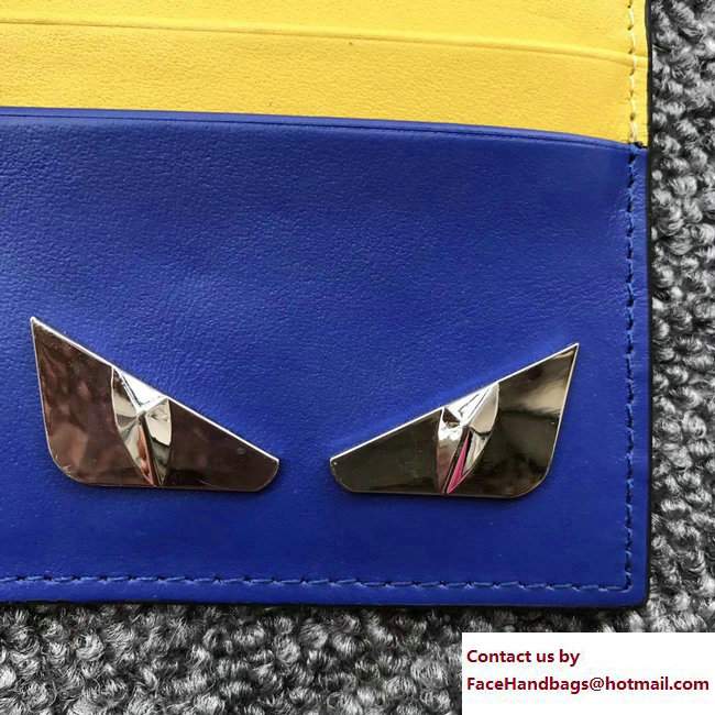 Fendi Leather Card Holder Metal Bag Bugs Eyes Blue/Yellow 2018