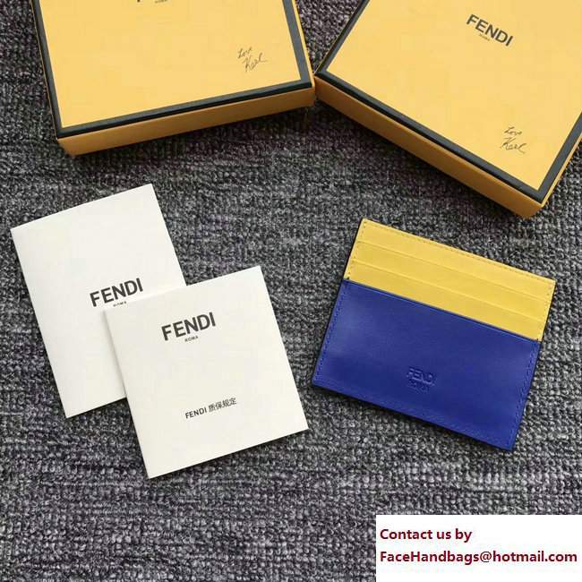 Fendi Leather Card Holder Metal Bag Bugs Eyes Blue/Yellow 2018