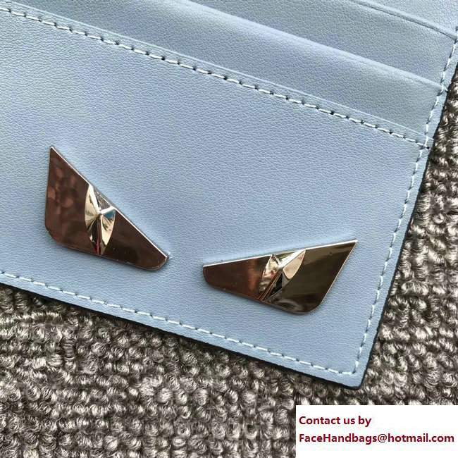 Fendi Leather Card Holder Metal Bag Bugs Eyes Light Blue 2018