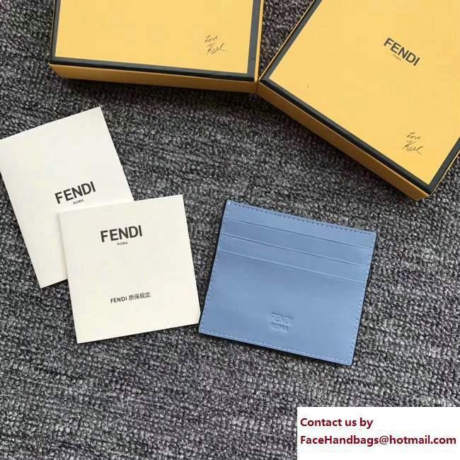 Fendi Leather Card Holder Metal Bag Bugs Eyes Light Blue 2018