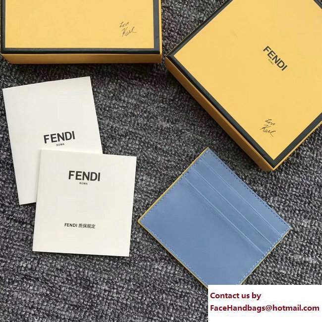 Fendi Leather Card Holder Metal Bars Light Blue 2018