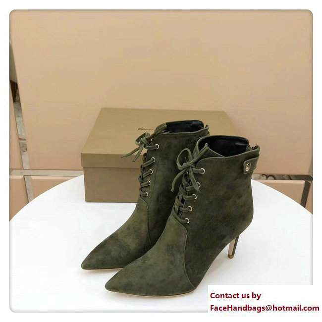 Gianvito Rossi Heel 8.5cm Anden Lace-Up Bootie Suede Army Green 2017