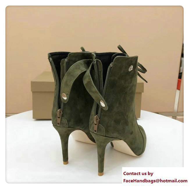 Gianvito Rossi Heel 8.5cm Anden Lace-Up Bootie Suede Army Green 2017