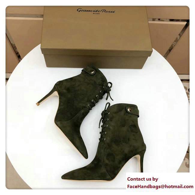 Gianvito Rossi Heel 8.5cm Anden Lace-Up Bootie Suede Army Green 2017