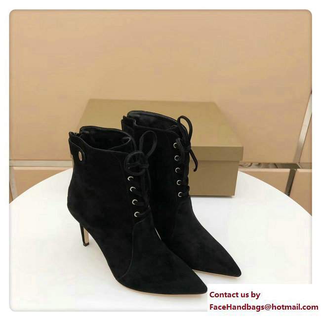 Gianvito Rossi Heel 8.5cm Anden Lace-Up Bootie Suede Black 2017